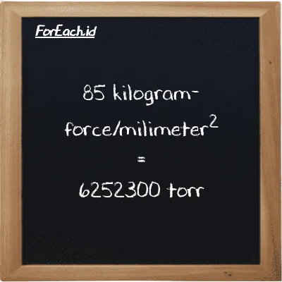 85 kilogram-force/milimeter<sup>2</sup> setara dengan 6252300 torr (85 kgf/mm<sup>2</sup> setara dengan 6252300 torr)